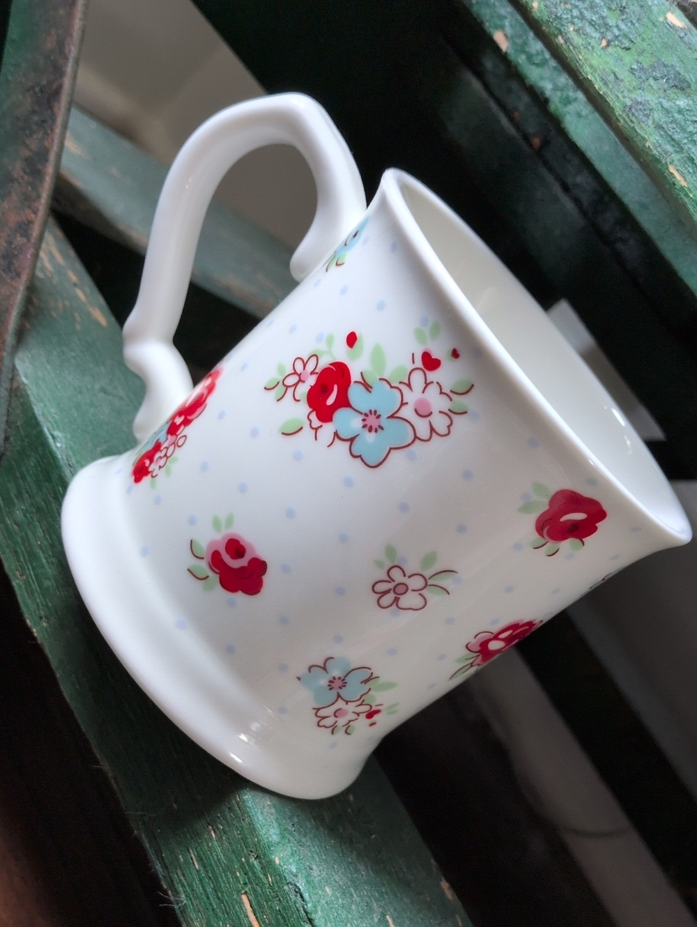 GRACE TEAWARE I Cottagecore Fine Porcelain Red & Blue Floral & Polka Dot Mug